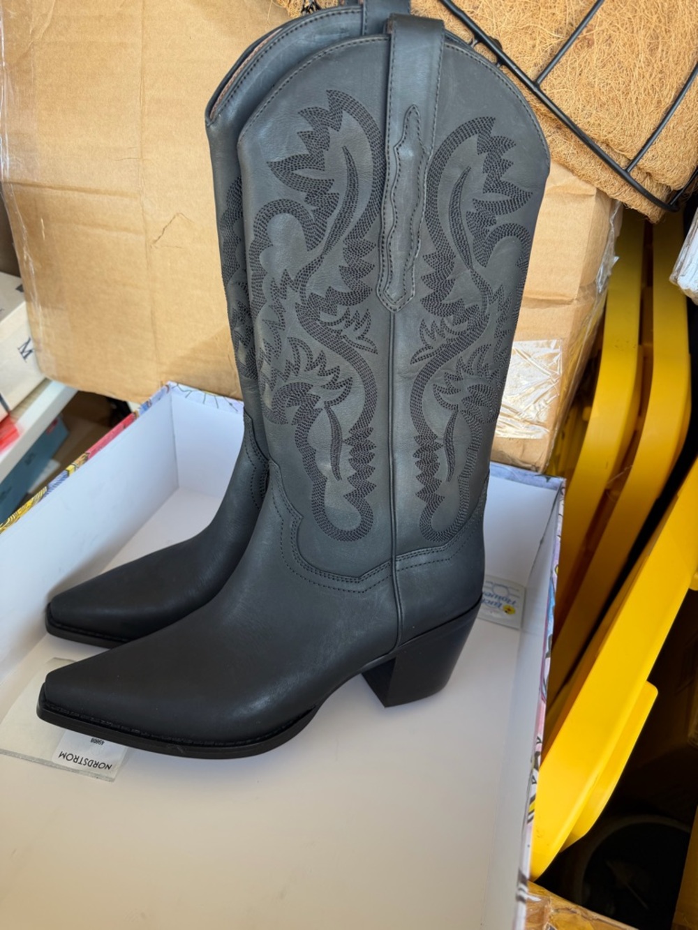 Jeffrey Campbell Black Pointed Toe Western Heeled Boots - Picture 3 of 8